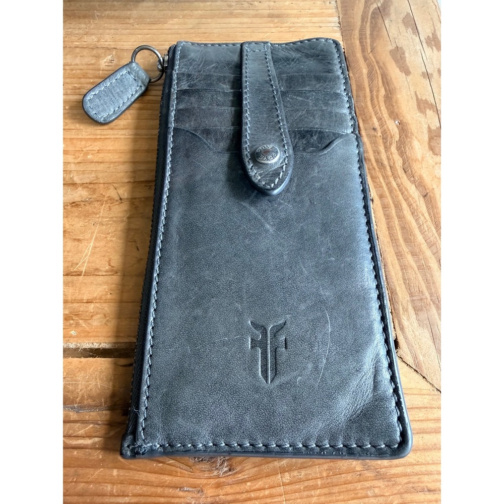 Frye Melissa Snap Card Wallet Distressed Leather Gray